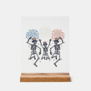 Patriotisches tanzendes Skelett-Feuerwerk Vintage- Acrylschild