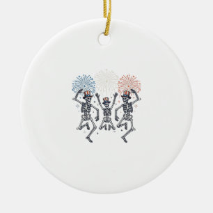 Patriotisches tanzendes Skelett Feuerwerk Vintage- Keramik Ornament