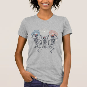 Patriotisches tanzendes Skelett-Feuerwerk Vintage- T-Shirt