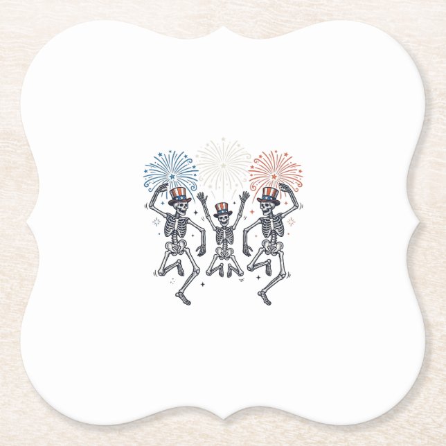 Patriotisches tanzendes Skelett-Feuerwerk Vintage- Untersetzer (Vorderseite)