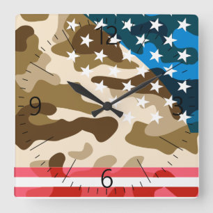 Patriotisches Tarnmuster Quadratische Wanduhr