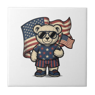 Patriotisches Teddybär-Vintage-Gravur-Shirt-Design Fliese