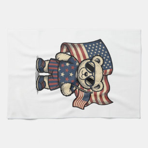 Patriotisches Teddybär-Vintage-Gravur-Shirt-Design Geschirrtuch