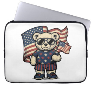 Patriotisches Teddybär-Vintage-Gravur-Shirt-Design Laptopschutzhülle