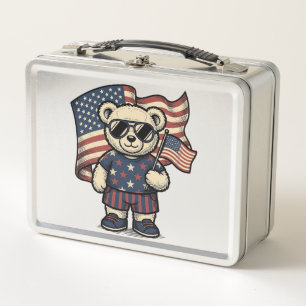 Patriotisches Teddybär-Vintage-Gravur-Shirt-Design Metall Brotdose