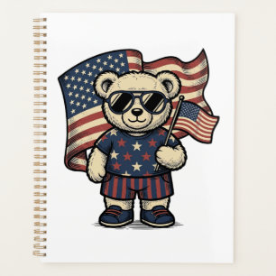 Patriotisches Teddybär-Vintage-Gravur-Shirt-Design Planer