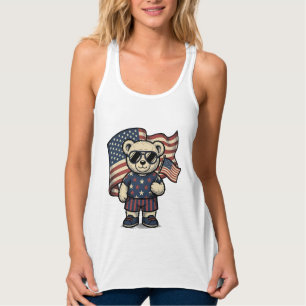 Patriotisches Teddybär-Vintage-Gravur-Shirt-Design Tank Top
