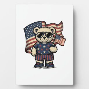 Patriotisches Teddybär-Vintage-Stickerei-Shirt-Des Fotoplatte