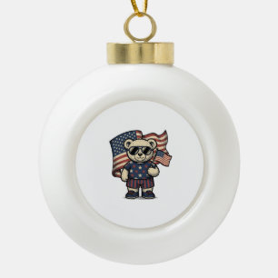Patriotisches Teddybär-Vintage-Stickerei-Shirt-Des Keramik Kugel-Ornament