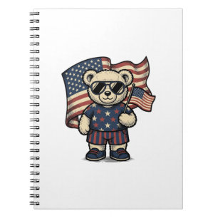 Patriotisches Teddybär-Vintage-Stickerei-Shirt-Des Notizblock