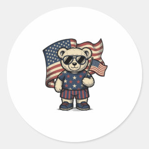 Patriotisches Teddybär-Vintage-Stickerei-Shirt-Des Runder Aufkleber