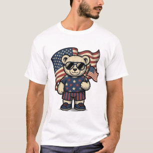 Patriotisches Teddybär-Vintage-Stickerei-Shirt-Des T-Shirt