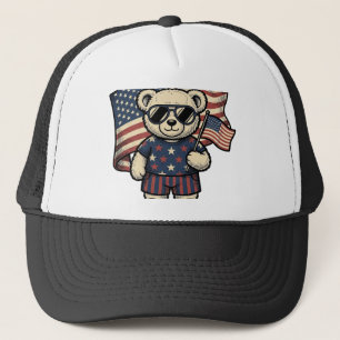 Patriotisches Teddybär-Vintage-Stickerei-Shirt-Des Truckerkappe