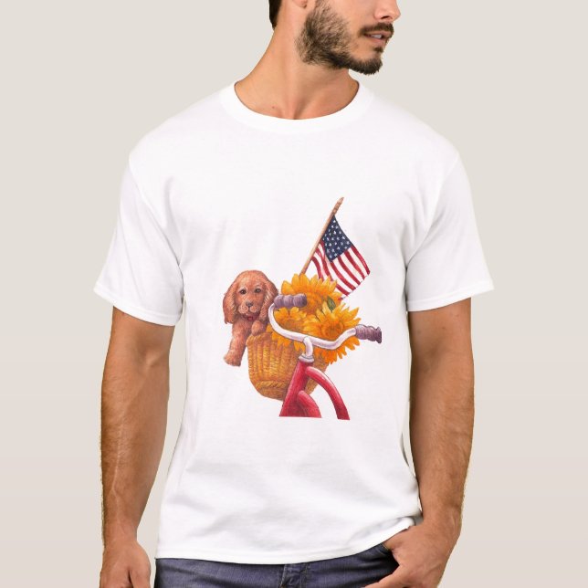 Patriotisches Thema mit Welpe, Flagge und Sonnenbl T-Shirt (Vorderseite)