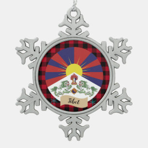 Patriotisches Tibet, kariertes rotes Büffel und ti Schneeflocken Zinn-Ornament