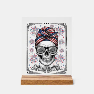 Patriotisches Totenkopf-Feuerwerk Vintage-Stich-Sh Acrylschild
