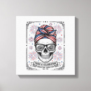 Patriotisches Totenkopf-Feuerwerk Vintage-Stich-Sh Leinwanddruck
