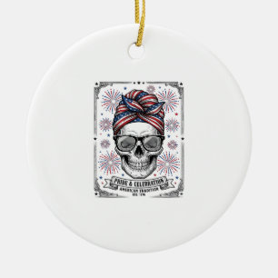 Patriotisches Totenkopf-Feuerwerk Vintage-Stickere Keramik Ornament