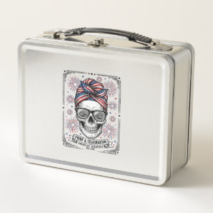 Patriotisches Totenkopf-Feuerwerk Vintage-Stickere Metall Brotdose