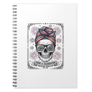 Patriotisches Totenkopf-Feuerwerk Vintage-Stickere Notizblock