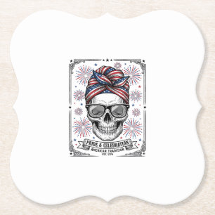 Patriotisches Totenkopf-Feuerwerk Vintage-Stickere Untersetzer
