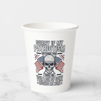 Patriotisches Totenkopf-Vintage-Stich-Zitat-Vektor Pappbecher