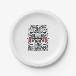 Patriotisches Totenkopf-Vintage-Stich-Zitat-Vektor Pappteller