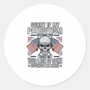 Patriotisches Totenkopf-Vintage-Stich-Zitat-Vektor Runder Aufkleber