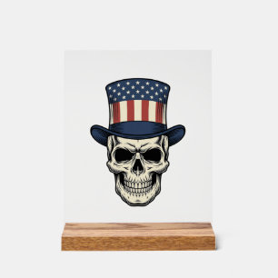 Patriotisches Totenkopf-Vintage-Stickerei-Shirt-De Acrylschild