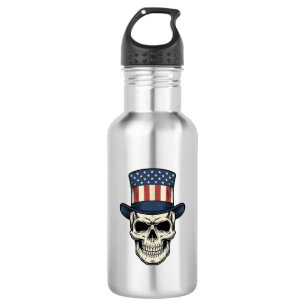 Patriotisches Totenkopf-Vintage-Stickerei-Shirt-De Edelstahlflasche