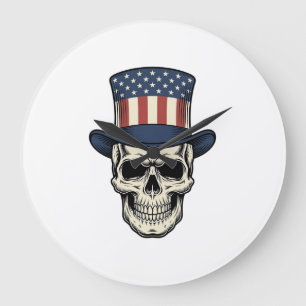 Patriotisches Totenkopf-Vintage-Stickerei-Shirt-De Große Wanduhr