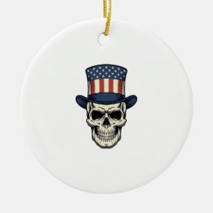 Patriotisches Totenkopf-Vintage-Stickerei-Shirt-De Keramik Ornament
