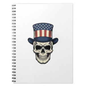 Patriotisches Totenkopf-Vintage-Stickerei-Shirt-De Notizblock