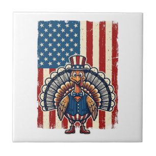 Patriotisches Truthahn-Flagge Vintage-Gravur-Shirt Fliese