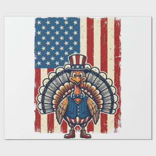 Patriotisches Truthahn-Flagge Vintage-Gravur-Shirt Geschenkpapier