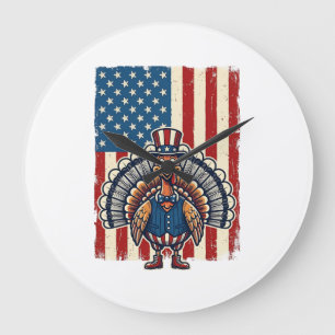 Patriotisches Truthahn-Flagge Vintage-Gravur-Shirt Große Wanduhr