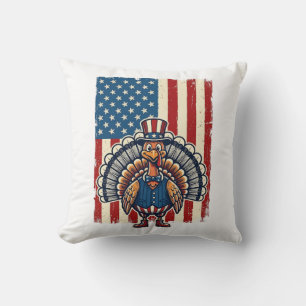 Patriotisches Truthahn-Flagge Vintage-Gravur-Shirt Kissen