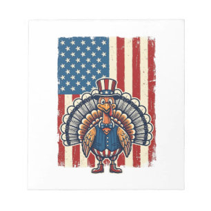 Patriotisches Truthahn-Flagge Vintage-Gravur-Shirt Notizblock