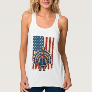 Patriotisches Truthahn-Flagge Vintage-Gravur-Shirt Tank Top