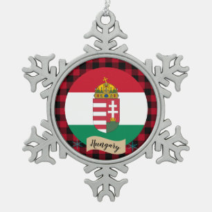 Patriotisches Ungarn, Büffel kariert, ungarische F Schneeflocken Zinn-Ornament
