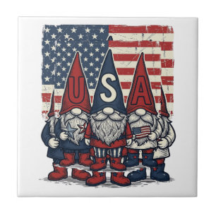 Patriotisches USA-Gnom-Trio Vintage-Vektordesign_1 Fliese