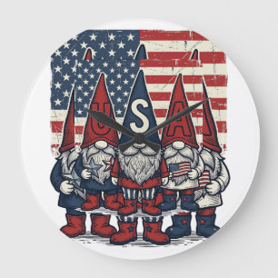 Patriotisches USA-Gnom-Trio Vintage-Vektordesign_1 Große Wanduhr
