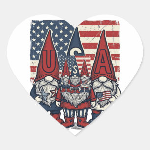 Patriotisches USA-Gnom-Trio Vintage-Vektordesign_1 Herz-Aufkleber