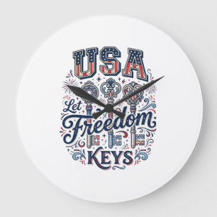 Patriotisches USA Lasst Freiheitsschlüssel Vektor- Große Wanduhr