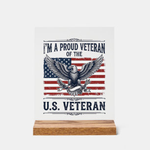 Patriotisches Veteran-Adler Vintage-Stickerei-Shir Acrylschild