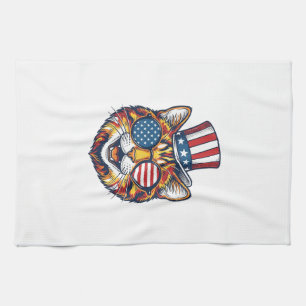 Patriotisches Vintage-Katze-Gravur-Shirt-Design_1 Geschirrtuch
