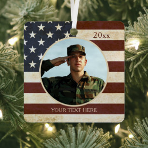 Patriotisches Vintages amerikanisches Flaggen-Foto Ornament Aus Metall