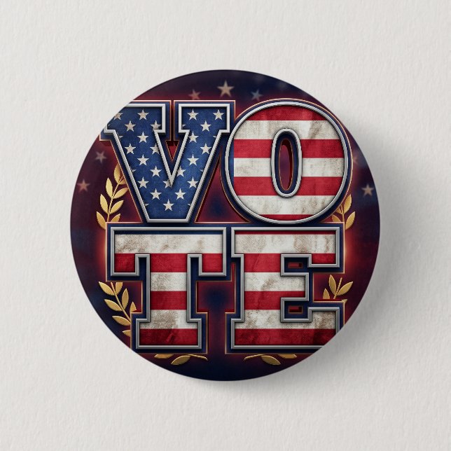 Patriotisches VOTE American Flag Typografie Design Button (Vorderseite)