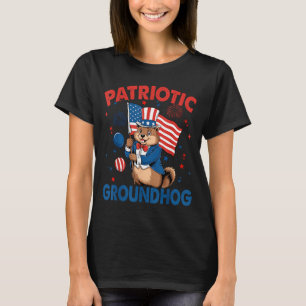 Patriotisches Waldmurmeltier Amerikanische Flagge T-Shirt