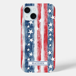 Patriotisches Wasserfarben-Sterne-und-Streifen-Mon Case-Mate iPhone Hülle